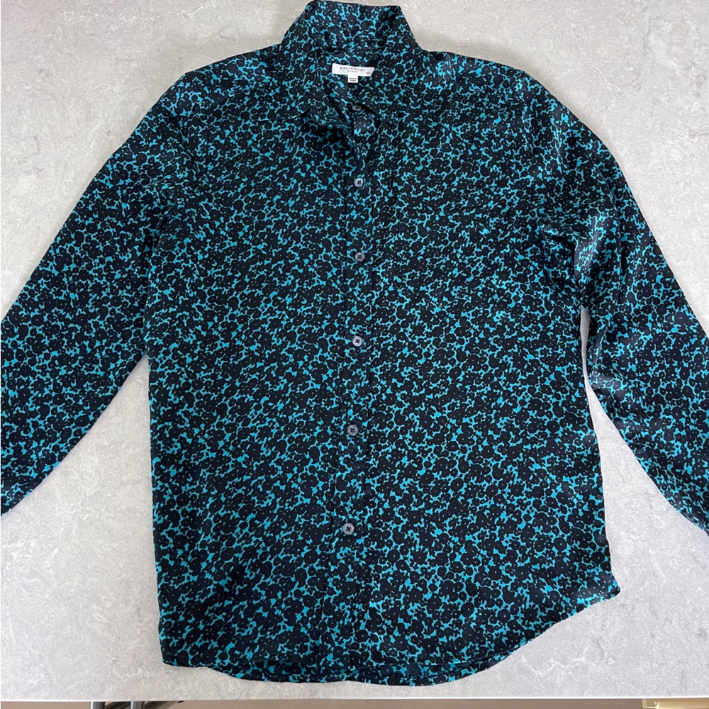 Equipment Femme blue floral button down shirt blouse - medium